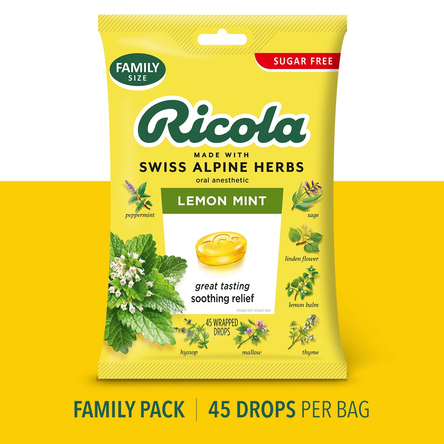 Ricola Sugar Free Lemon Mint Throat Drops - 45 Count