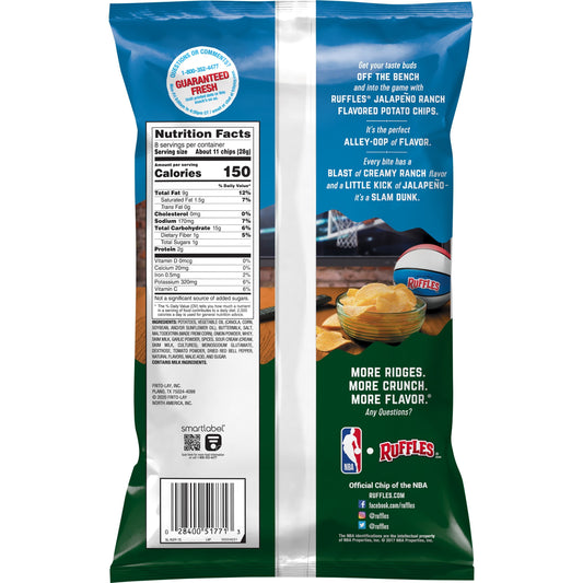 Ruffles Potato Chips Jalapeno Ranch Flavored 8.0 Oz