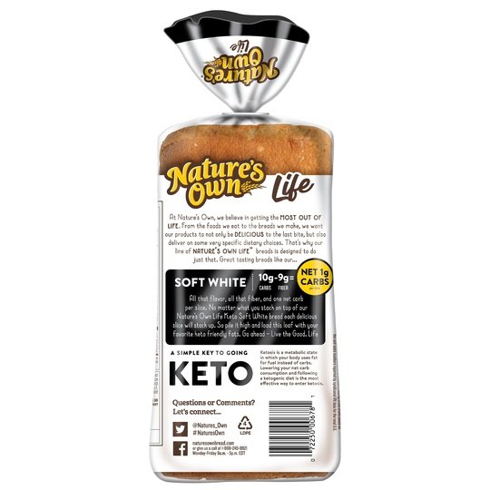 Nature's Own Life Keto Soft White Bread, Net 1 Carb Sliced White Keto Bread, 16 oz Loaf