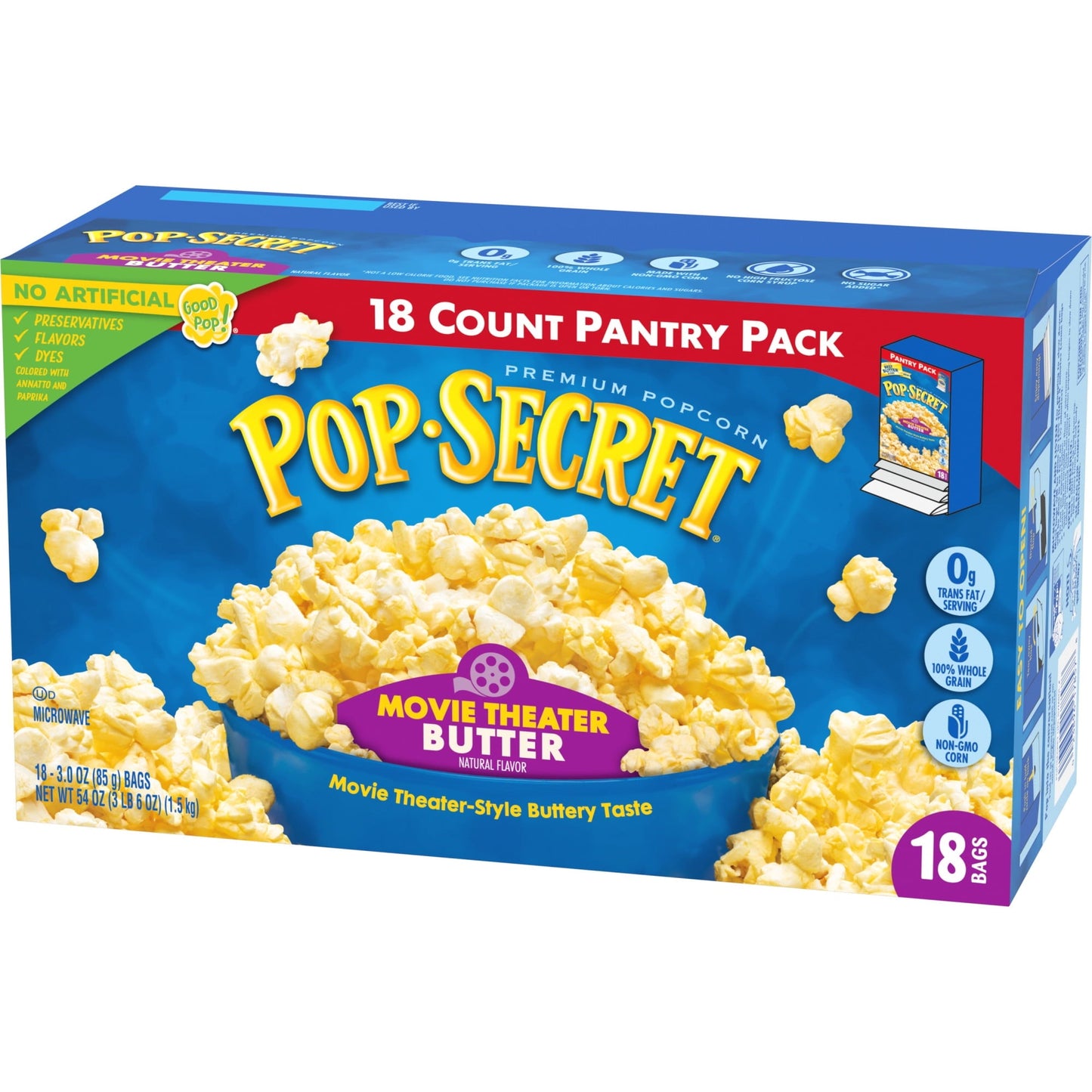 Pop Secret Microwave Popcorn, Movie Theater Butter Flavor, 3 oz Sharing Bags, 18 Ct