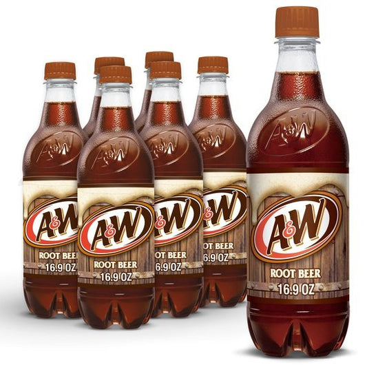 A&W Caffeine-Free, Low Sodium Root Beer Soda Pop, 16.9 Fl Oz, 6 Pack Bottles