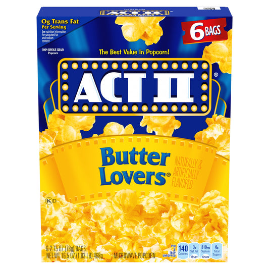 ACT II Butter Lovers Microwave Popcorn, 2.75 Oz, 6 Ct