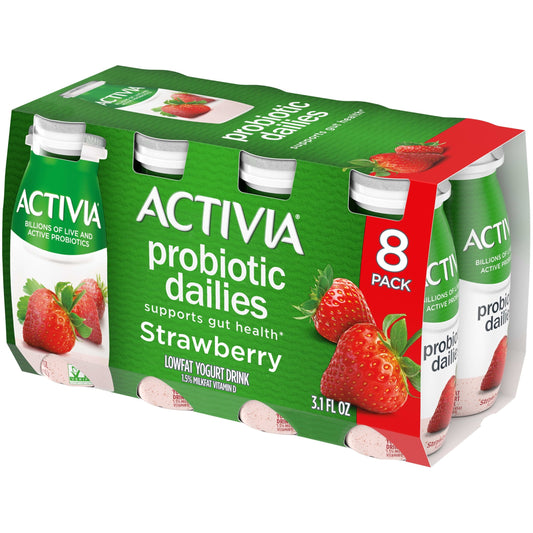 Activia Probiotic Dailies Strawberry Lowfat Probiotic Yogurt Drinks, 3.1 fl oz, 8 Count