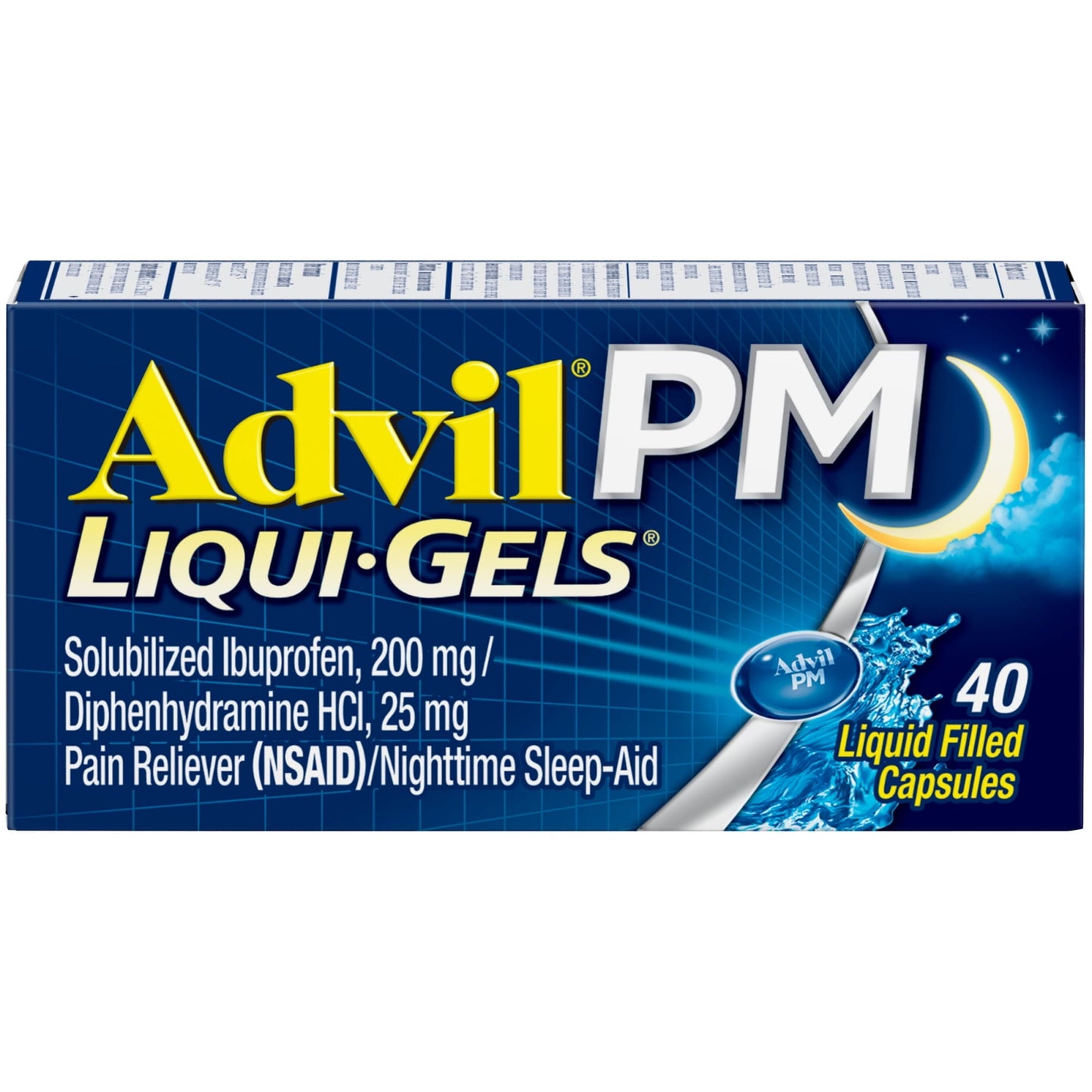 Advil PM Ibuprofen Liqui-Gels Sleep Aid Pain and Headache Reliever, 200 Mg Liquid Filled Capsules, 40 Count
