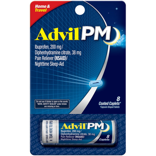 Advil PM Ibuprofen Sleep Aid Pain Reliever, 200 Mg Coated Caplets, 8 Count