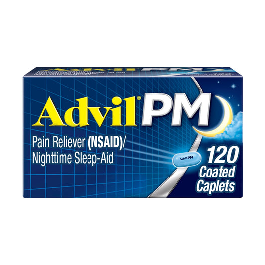 Advil PM Ibuprofen Sleep Aid Pain and Headache Reliever, 200 Mg Coated Caplets, 120 Count