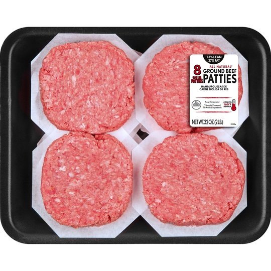 All Natural* 73% Lean/27% Fat Ground Beef Patties, 8 Count, 2 lb Tray