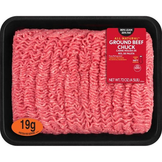 All Natural* 80% Lean/20 % Fat Ground Beef, 4.5 lb Tray