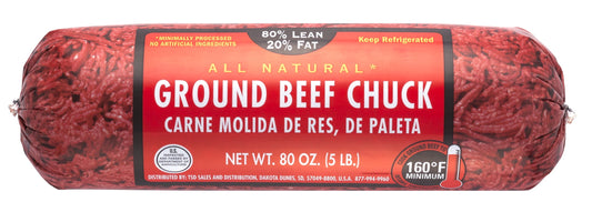 All Natural* 80% Lean/20% Fat Ground Beef Chuck, 5 lb Roll