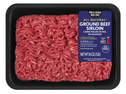 All Natural* 90% Lean/10% Fat Ground Beef Sirloin, 1 lb Tray