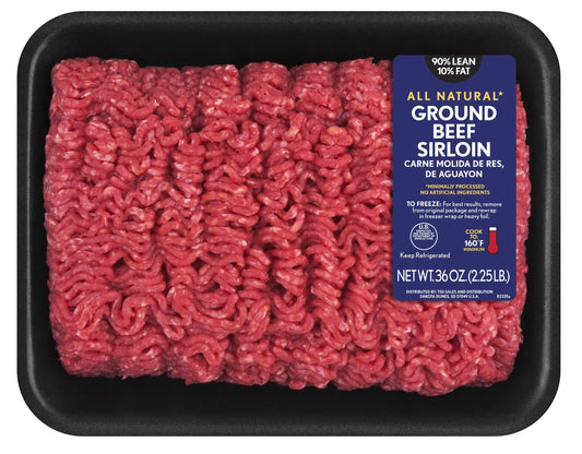 All Natural* 90% Lean/10% Fat Ground Beef Sirloin, 2.25 lb Tray