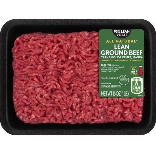 All Natural* 93% Lean/7% Fat Lean Ground Beef, 1 lb Tray