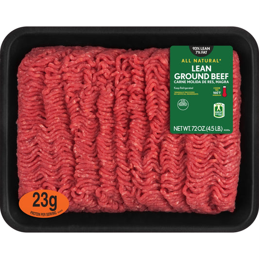 All Natural* 93% Lean/7% Fat Lean Ground Beef, 4.5 lb Tray