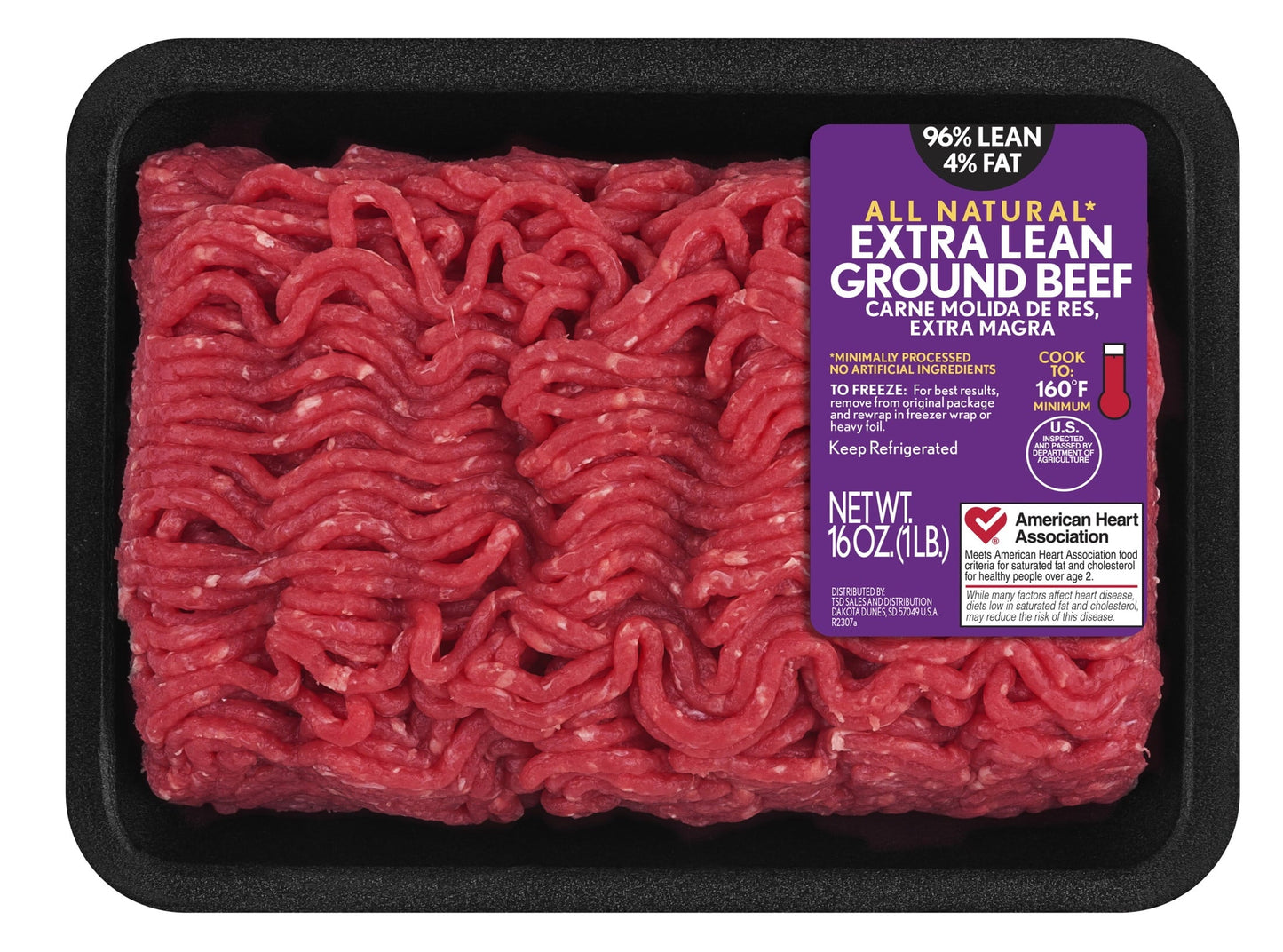 All Natural* 96% Lean/4% Fat Extra Lean Ground Beef, 1 lb Tray