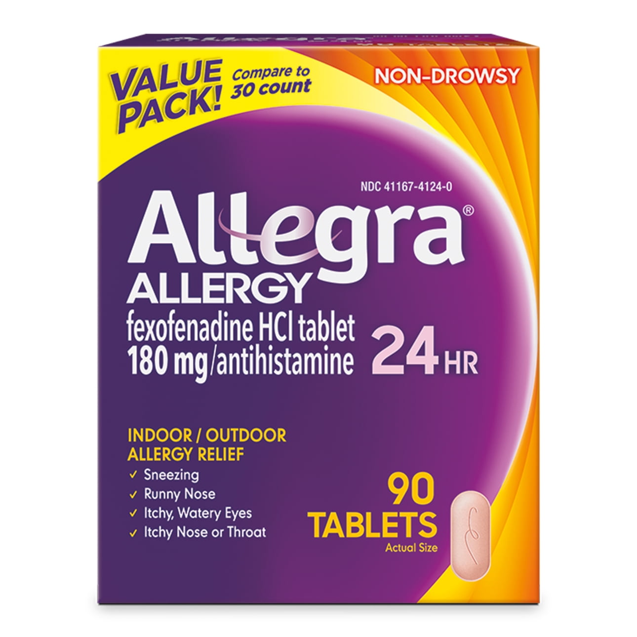 Allegra Adult 24 Hour Non-Drowsy Antihistamine Allergy Relief Medicine 180mg Tablets 90ct