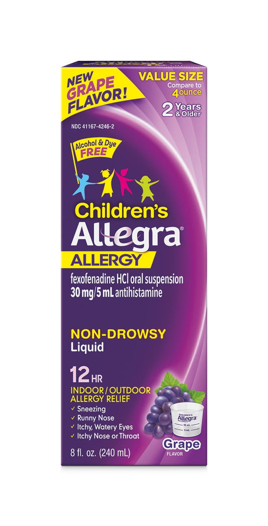 Allegra Children's 12 Hour Non-Drowsy Antihistamine Allergy Relief Medicine 30mg Grape Flavor Liquid 8oz