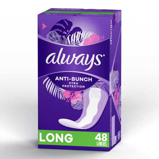 Always Anti-Bunch Xtra Protection Daily Liners Long Length, 48 Ct