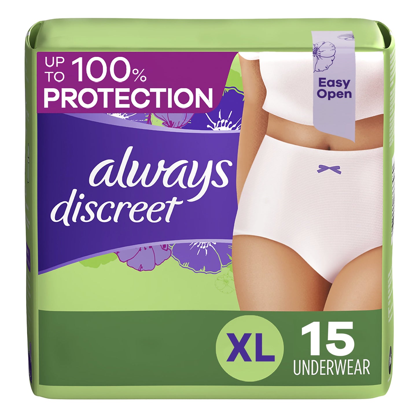 Always Discreet Adult Incontinence Underwear for Women Maximum Absorbency, XL, 15 Ct