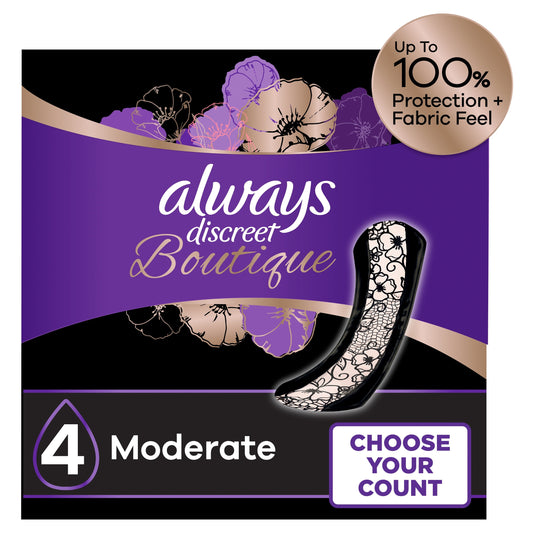 Always Discreet Boutique Incontinence Pads, Moderate Absorbency, Regular Length, 48 CT