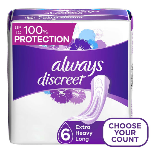 Always Discreet Incontinence Pads, Extra Heavy Absorbency, Long Length, 45 CT