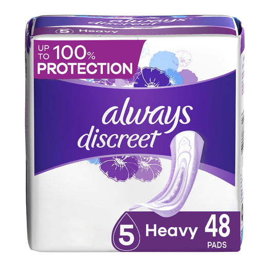 Always Discreet Incontinence Pads, Heavy Absorbency, Regular Length, 48 CT