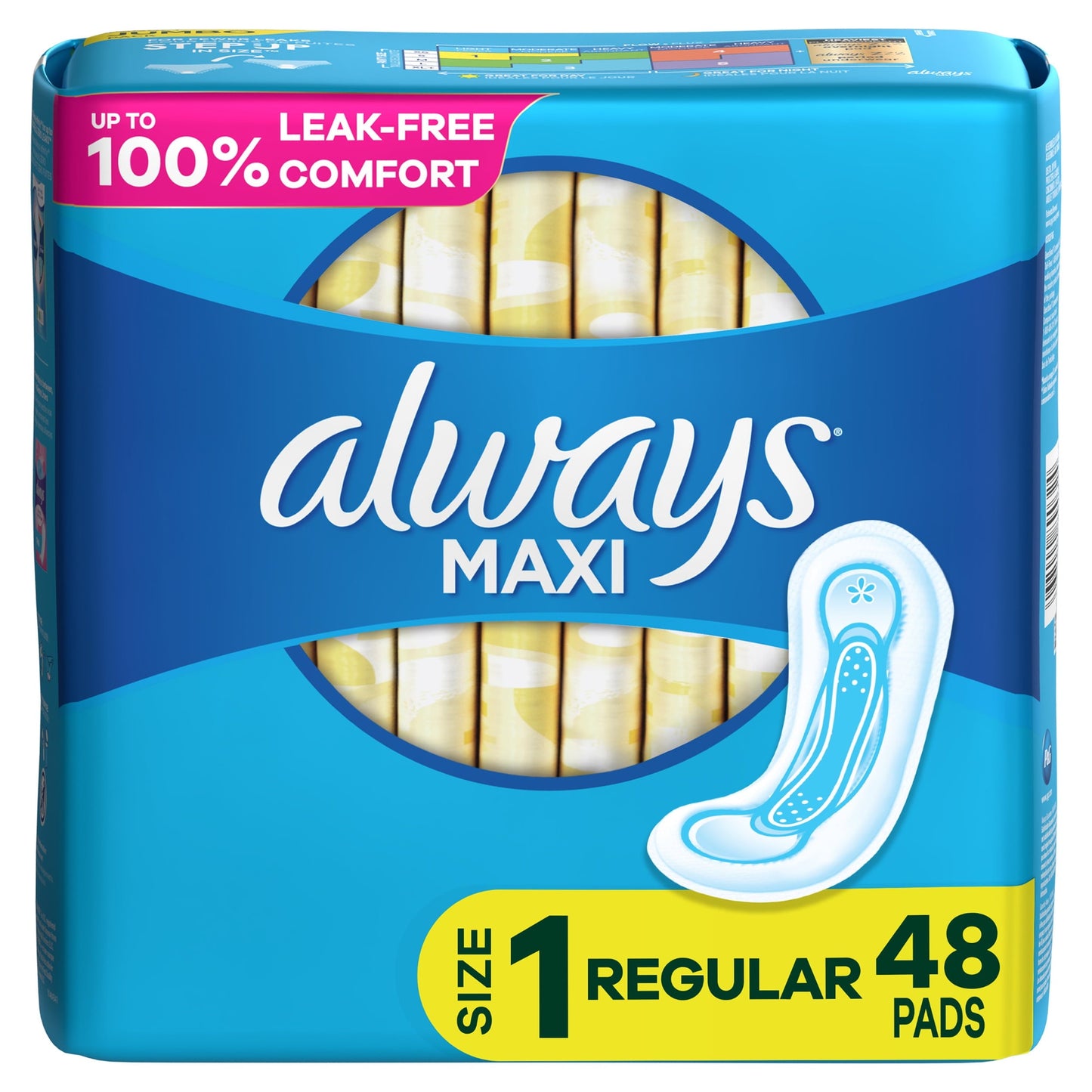 Always Maxi Pads without Wings, Size 1, Regular Absorbency, 48 Count