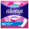Always Thin No Feel Protection Daily Liners Regular Absorbency Unscented, 162 Ct