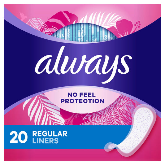 Always Thin No Feel Protection Daily Liners Regular Absorbency Unscented, 20 Count