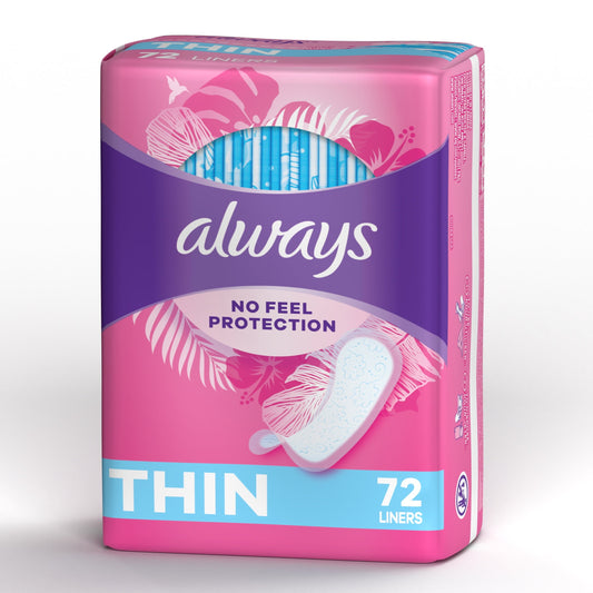 Always Thin No Feel Protection Daily Liners Regular Absorbency Unscented, 72 Ct