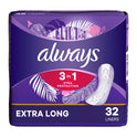 Always Xtra Protection 3-in-1 Daily Liners for Women, Extra Long Length with Leakguard, 32 CT