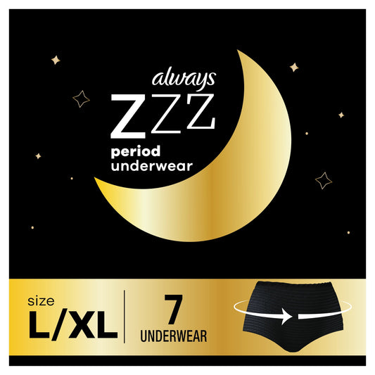 Always ZZZ Overnight Disposable Period Underwear for Women, Size L-XL, 7 Ct