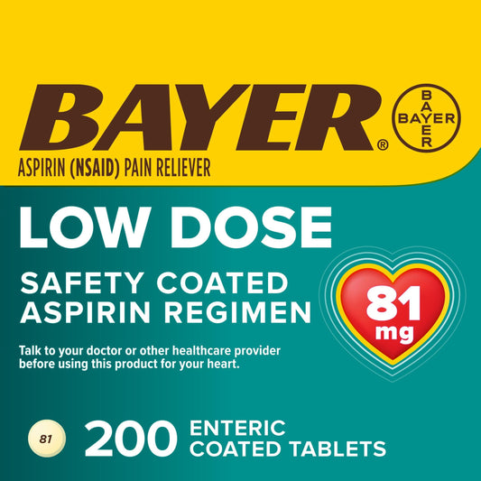 Aspirin Regimen Bayer Low Dose Pain Reliever Enteric Coated Tablets, 81mg, 200 Count