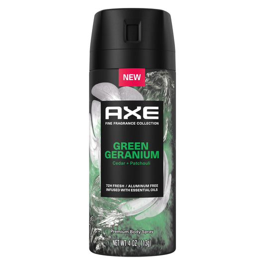 Axe Fine Fragrance Collection Green Geranium Body Spray Deodorant for Men, 4 oz