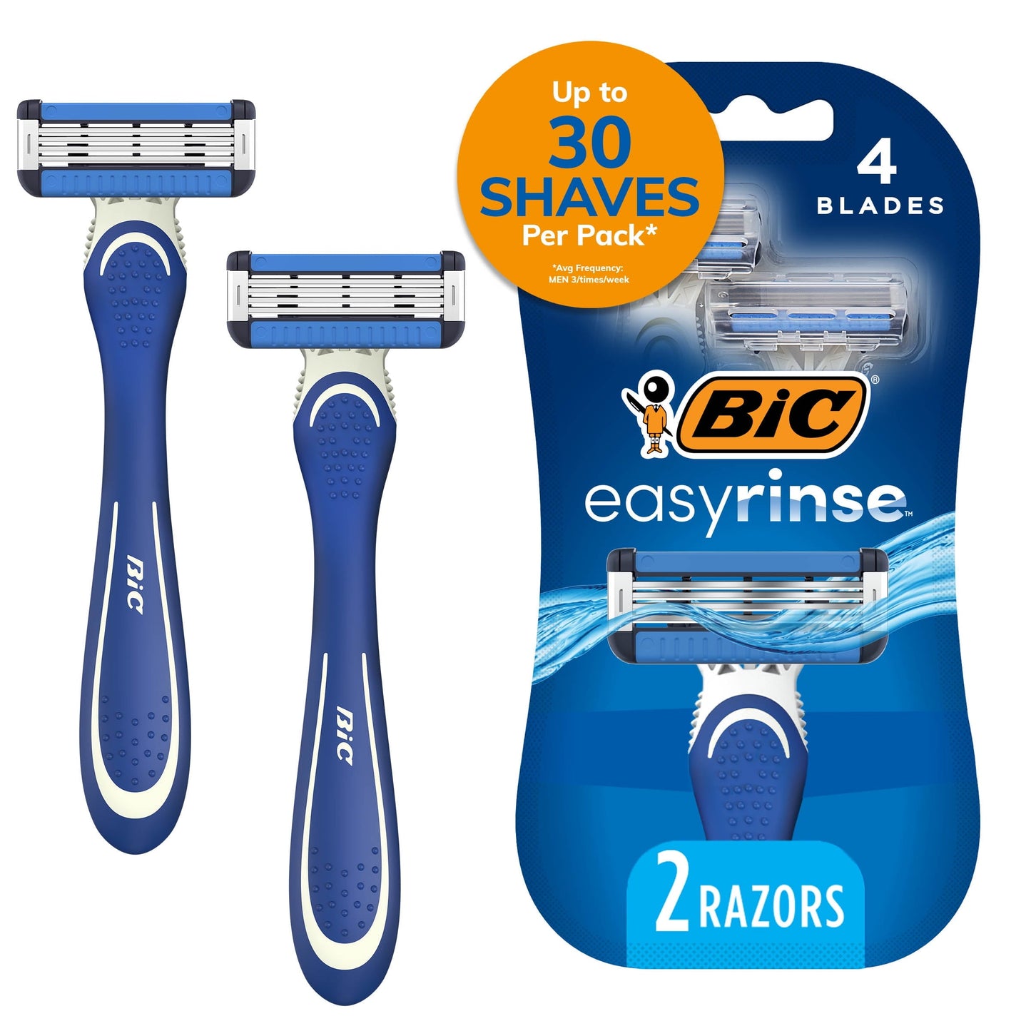 BIC EasyRinse Anti-Clogging Men's Disposable Razors, 4 Blades, 2 Count