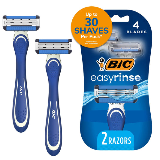 BIC EasyRinse Anti-Clogging Men's Disposable Razors, 4 Blades, 2 Count