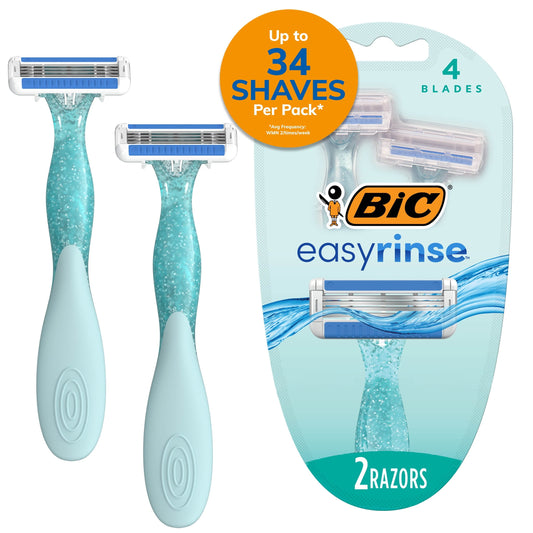 BIC EasyRinse Anti-Clogging Women's Disposable Razors with 4 Easy Rinse Shaving Blades, 2 Count