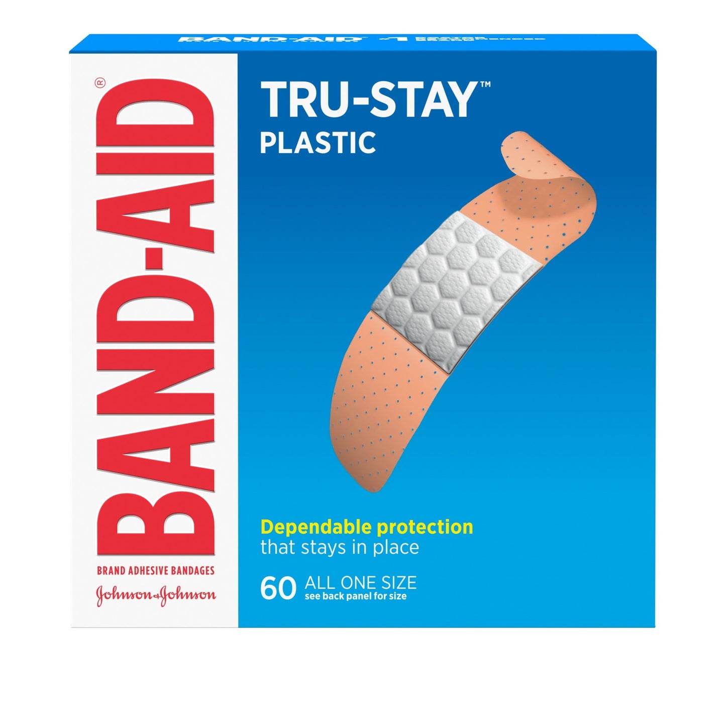 Band-Aid Brand Tru-Stay Plastic Adhesive Bandages, All One Size, 60Ct