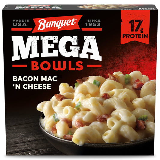 Banquet Mega Bowls Bacon Mac N' Cheese Frozen Meal, 13 oz (Frozen)