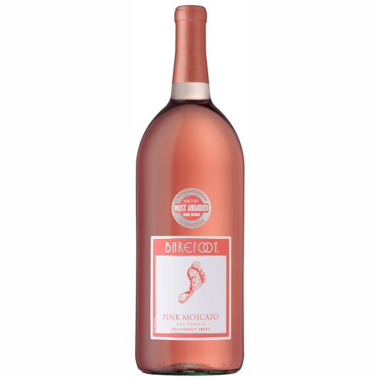 Barefoot Pink Moscato Sweet Rose Wine, California, 1.5 Liter Glass Bottle