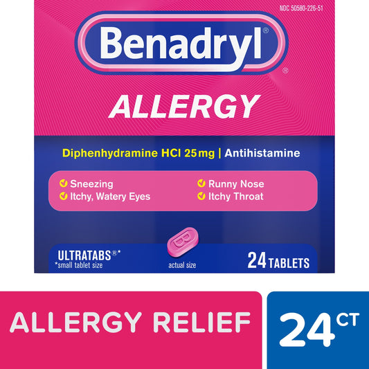 Benadryl Ultratabs Antihistamine Cold & Allergy Relief Tablets, 24Ct