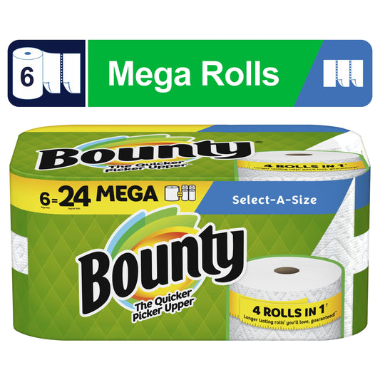 Bounty Select-a-Size Paper Towels, 6 Mega Rolls, White