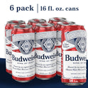 Budweiser American Lager Beer, 6 Pack, 16 fl oz Aluminum Cans, 5% ABV, Domestic