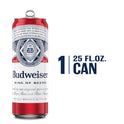 Budweiser Beer, 25 fl oz Aluminum Can, 5% ABV, Domestic Lager, 3.2% ABV