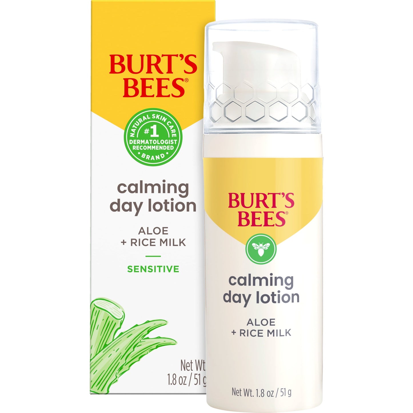 Burt's Bees Calming Day Lotion with Aloe and Rice Milk, for Sensitive Skin, 1.8 fl oz