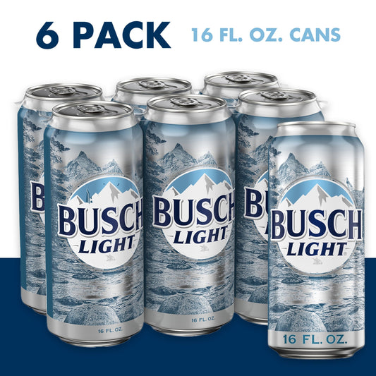 Busch Light Beer, 6 Pack Beer, 16 fl oz Cans, 4.1% ABV, Domestic