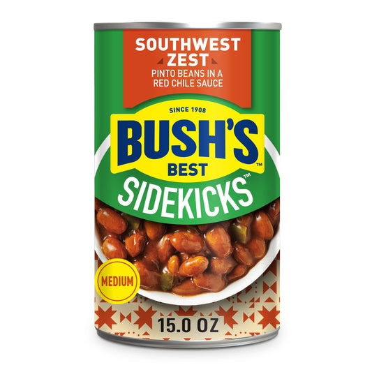 Bush's Sidekicks Southwest Zest Pinto Beans, Canned Beans, 15 oz Can