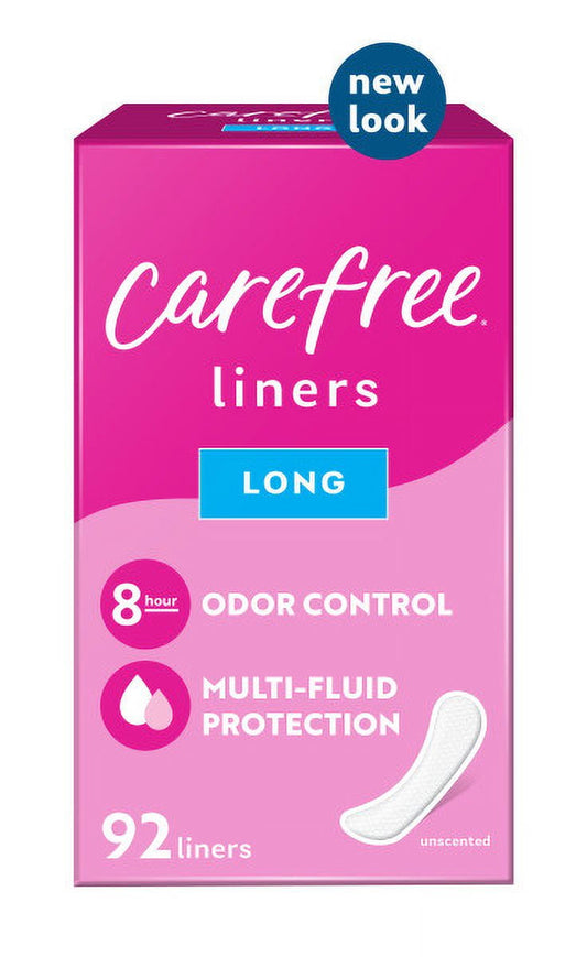 CAREFREE® Panty Liners, Long, Flat, Unscented, 8 Hour Odor Control, 92ct