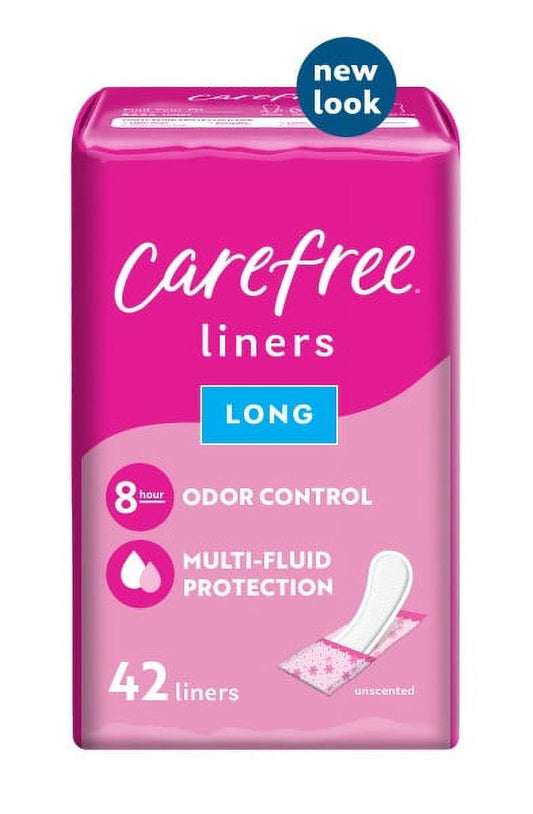 CAREFREE® Panty Liners, Long, Unscented, 8 Hour Odor Control, 42ct