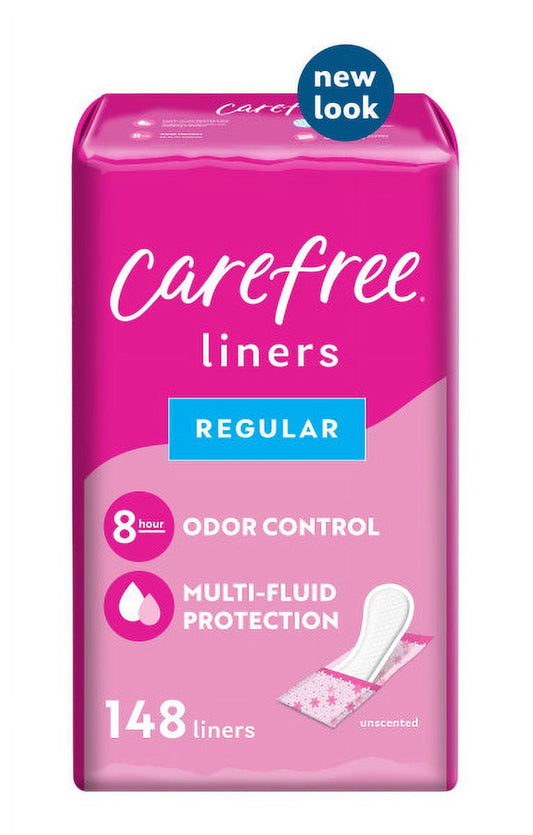 CAREFREE® Panty Liners, Regular, Unscented, 8 Hour Odor Control, 148ct