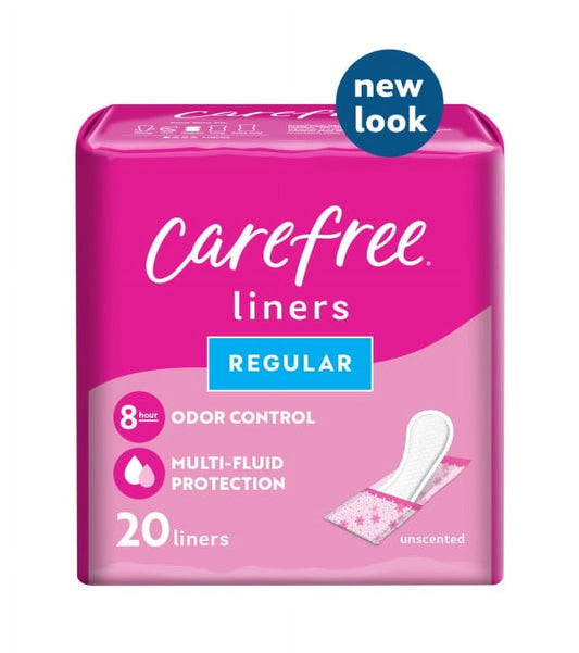 CAREFREE® Panty Liners, Regular, Unscented, 8 Hour Odor Control, 20ct